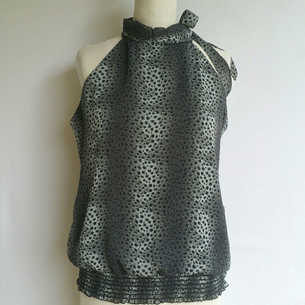 Leopard Print Halter Top Size L Bow Tie